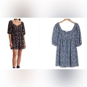 Wayf dusty blue floral baby doll dress‎ size XS NWT